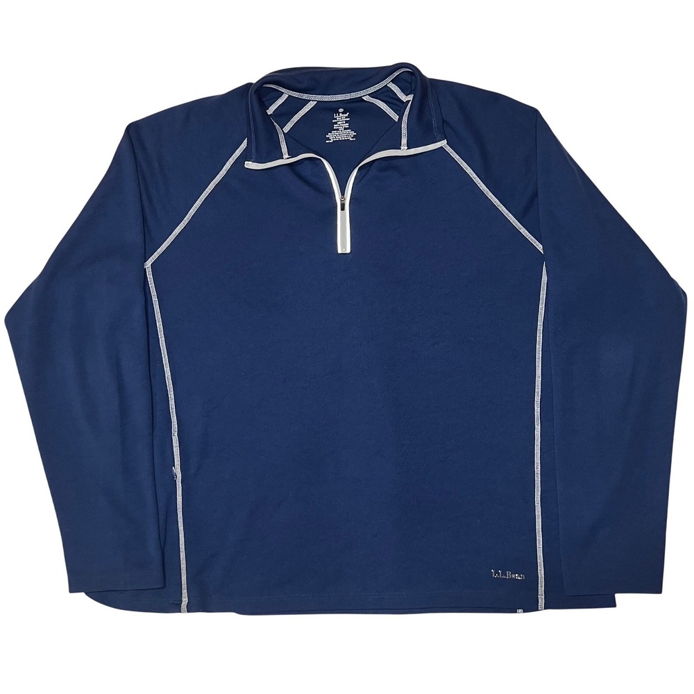 LL Bean Mens Quarter Zip Pullover Navy Blue Performance Long Sleeve Shirt XXL